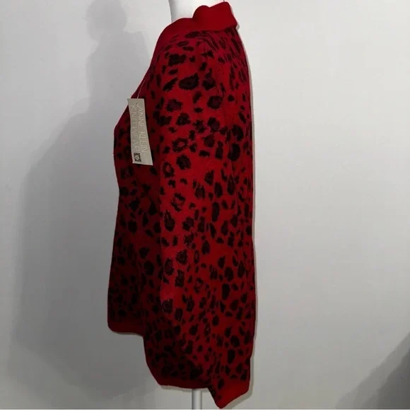 NWT Anne Klein knit wear wool Red Leopard Sweater size medium - Picture 9 of 10
